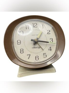 Vintage Westclox Baby Ben Wind-Up Alarm Clock Brown USA 1970s Oval Case